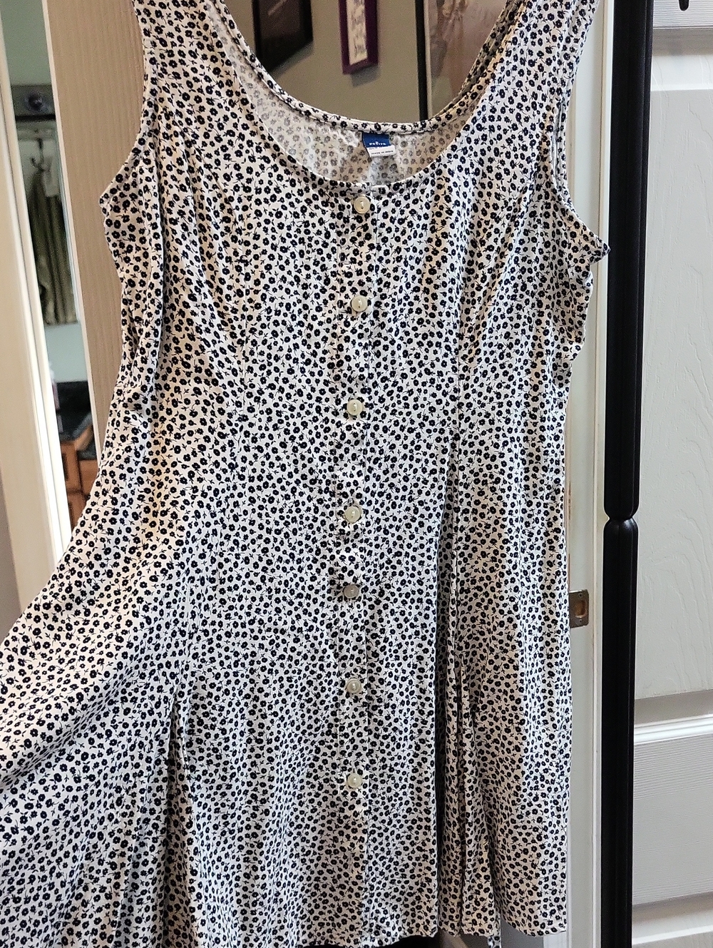 Old Navy White Dress with Black Spot Print and Front Buttons